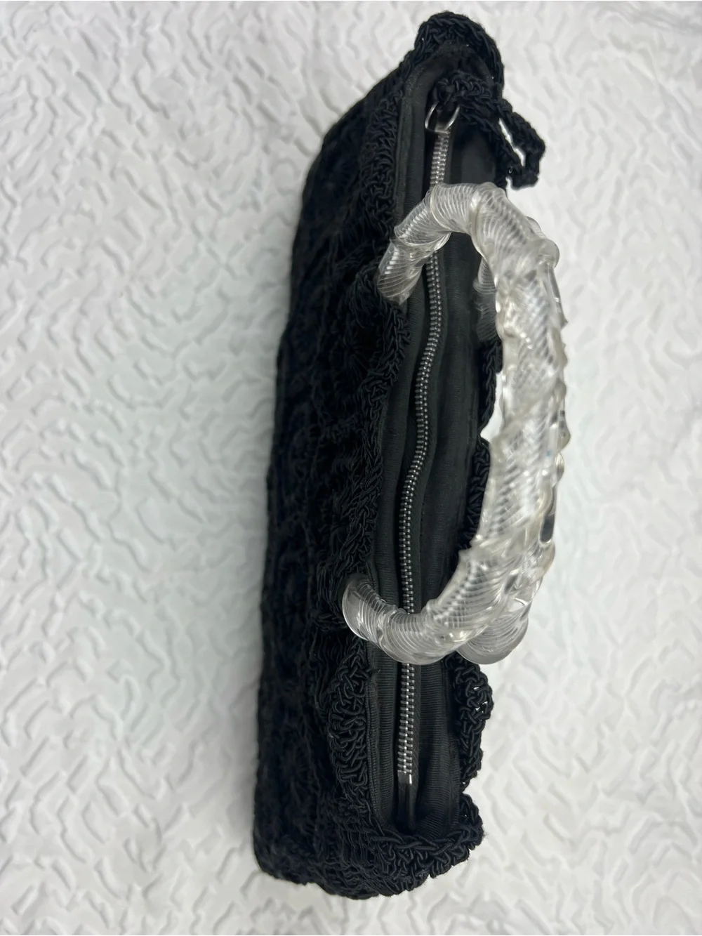 Vintage Black Crochet Small Handbag with Clear Handle M.E. Product